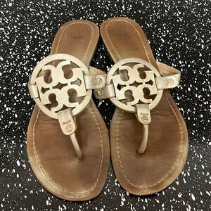 TORY BURCH Women's Miller Sandals Gold Silver Metallic Size 9.5 M